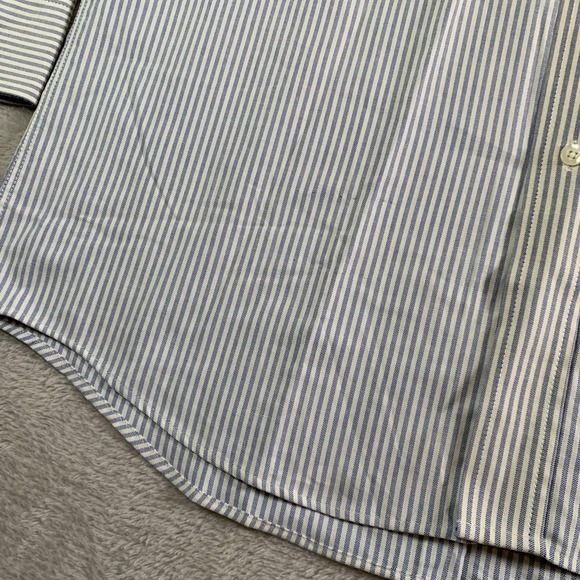 Chaps Dress Shirt Mens 16 32/33 Blue Stripe Wrinkle Free Oxford Long Sleeve FLAW - Picture 4 of 14